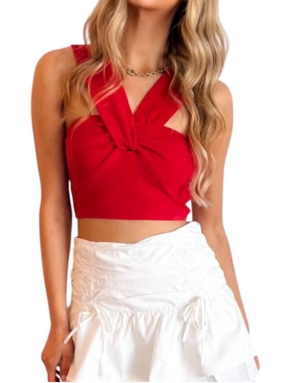 Twist-Front Red Crop Top - Women's Fashion